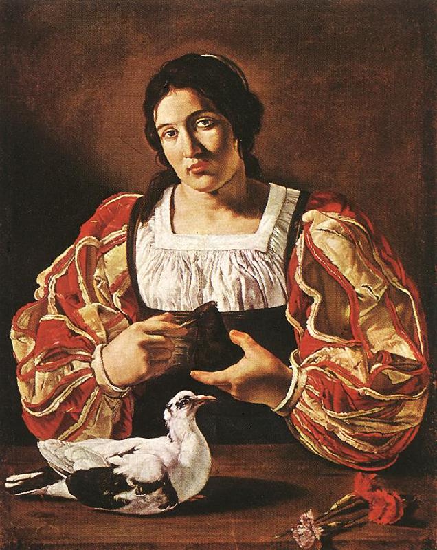 CECCO DEL CARAVAGGIO Woman with a Dove sdv France oil painting art